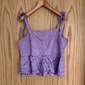 J.Crew Lavender Eyelet Tie-Shoulder Peplum Top